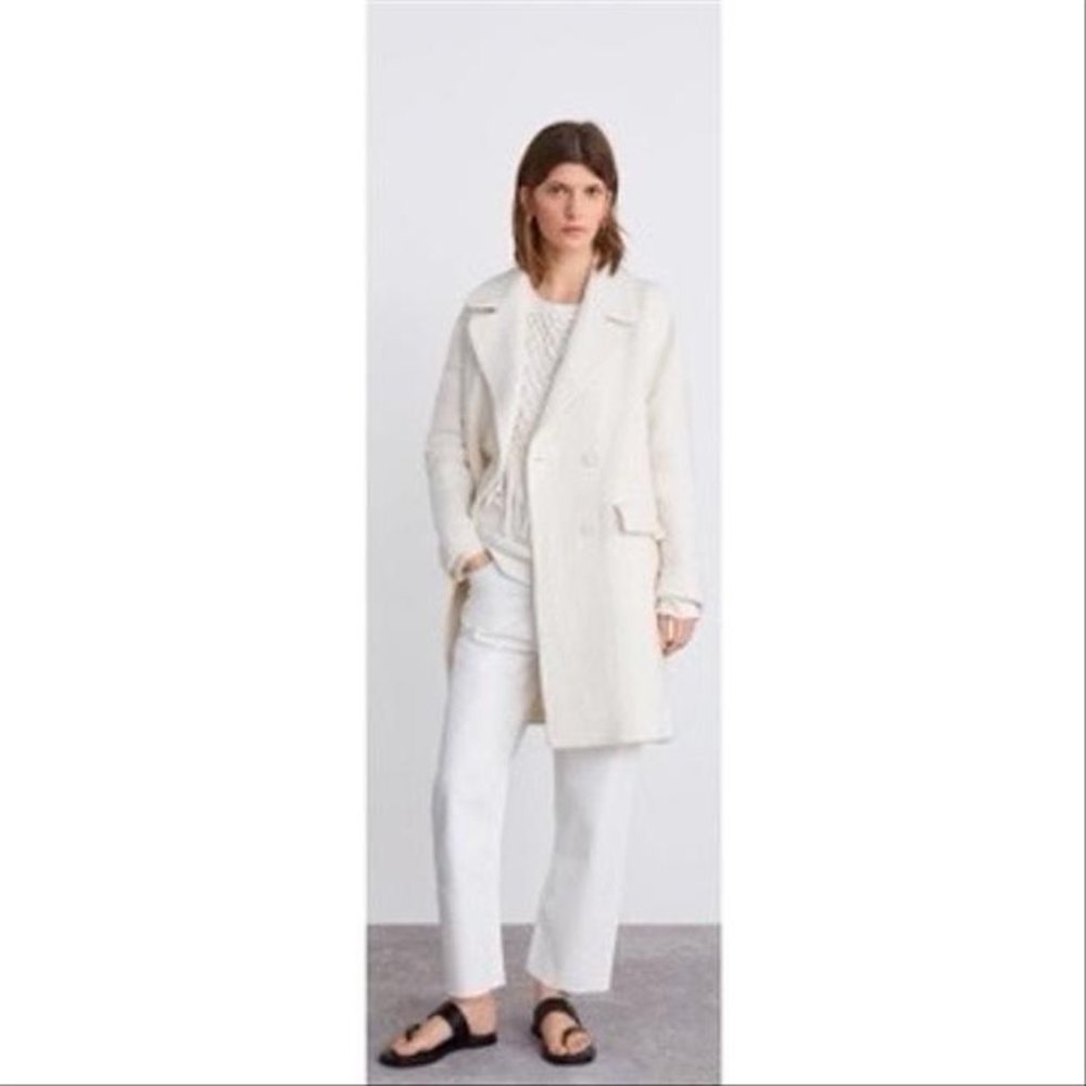 Zara Cream Double-Breasted Pea Coat